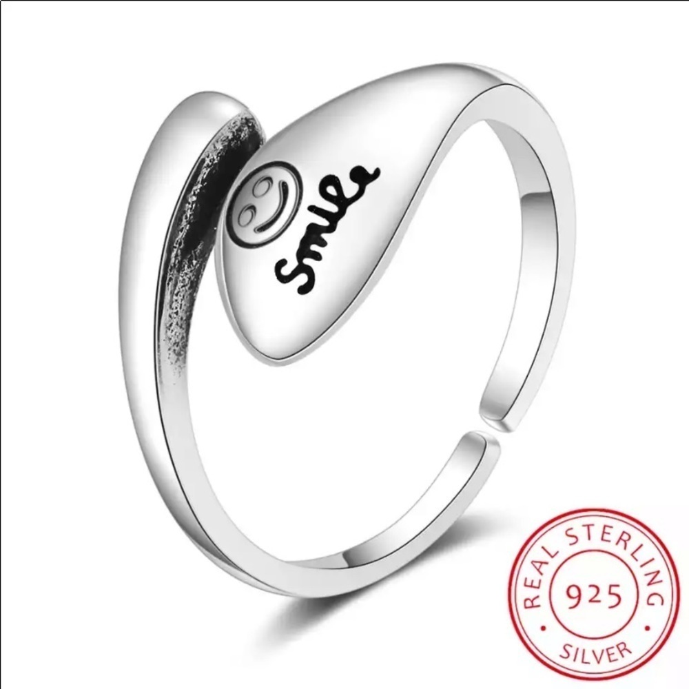 Happy Face Sterling Silver Smile Adjustable Ring